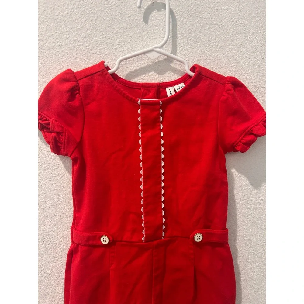Janie and Jack Girls Red Ric-Rac Trim Short Sleeve Romper Size 4